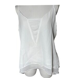 Philosophy White Camisole‎ Tank Top M V Neck Sheer Inset Lined Blouse